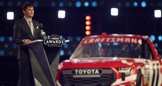 Corey Heim delivers 2025 title speech during NASCAR Awards